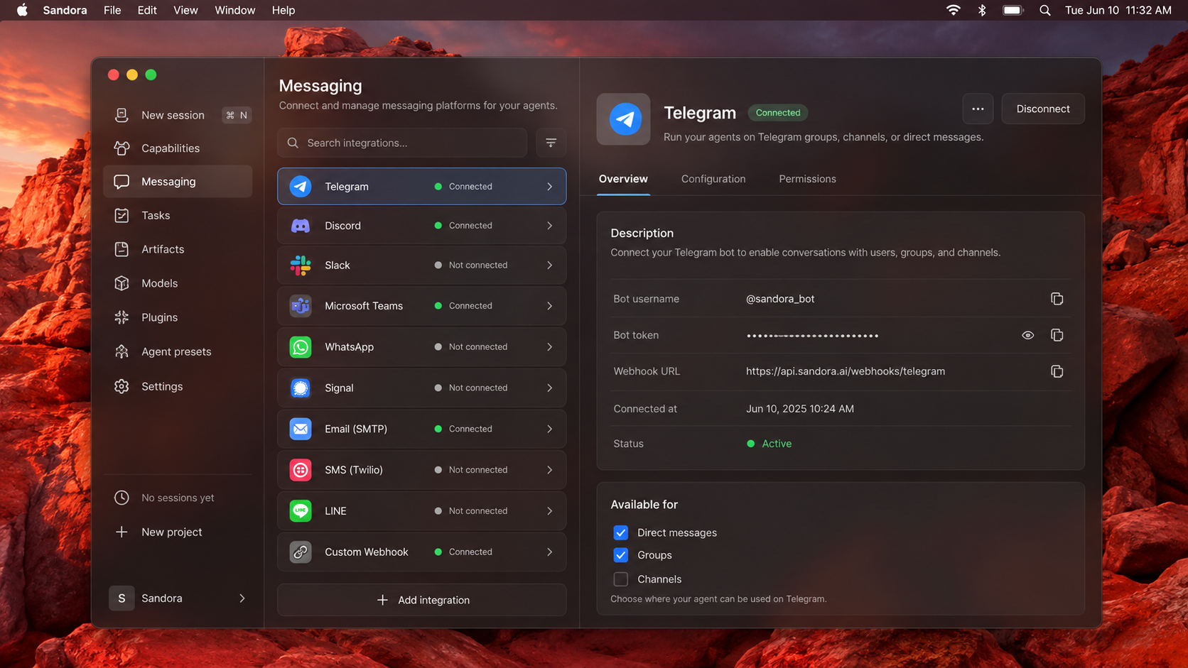 Sandora messaging integrations