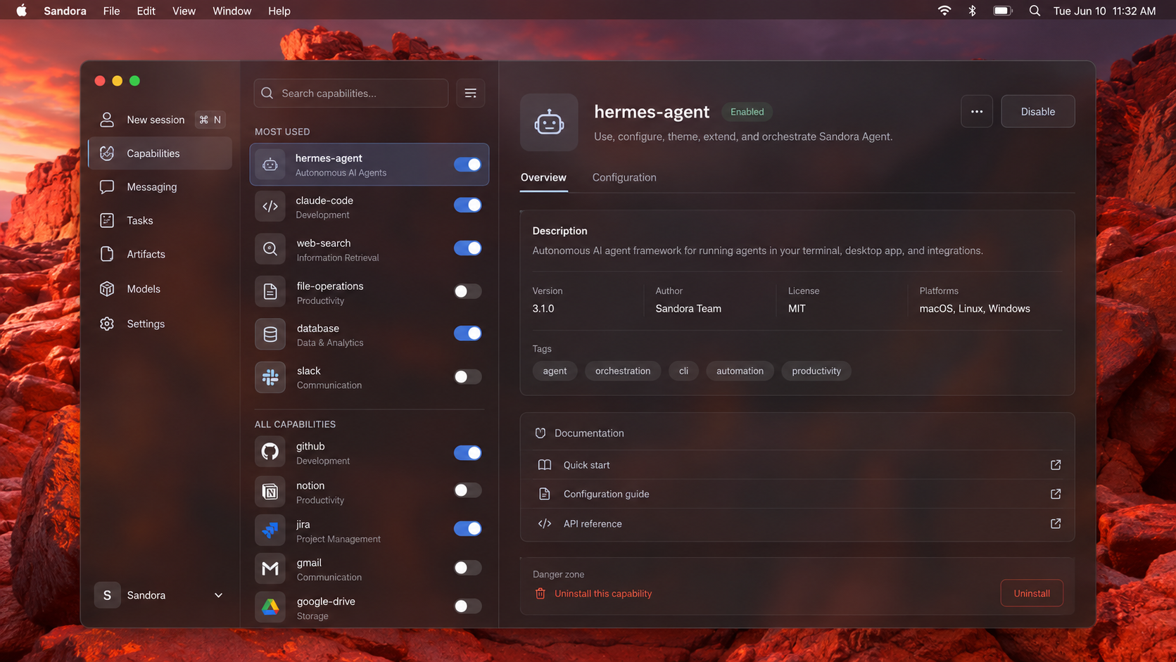 Sandora agent configuration interface